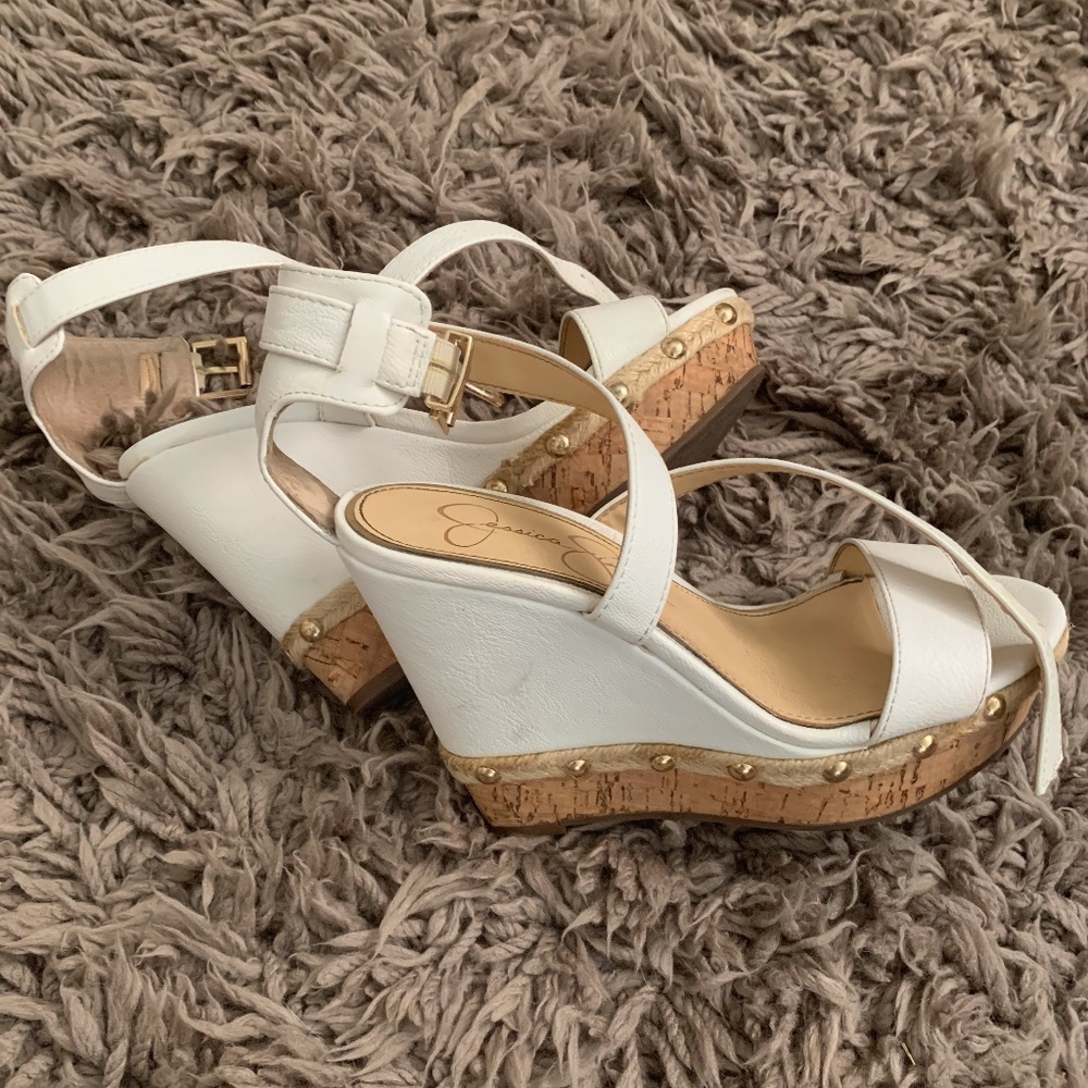 Jessica Simpson white cork wedge heels size 6.5